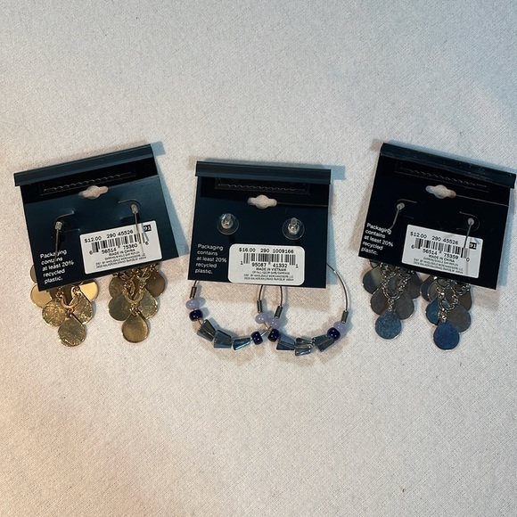NWT Bundle of 3, Ophelia Roe, Silver-Gold-Blue Hoops, - Picture 11 of 11